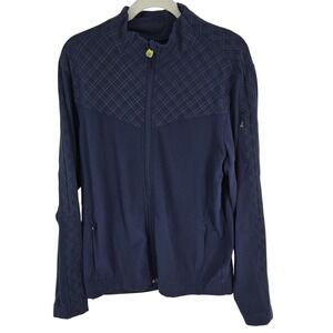 Lululemon Jacket Mens Small Navy Blue Full Zip Athletic Running Reflective Grid